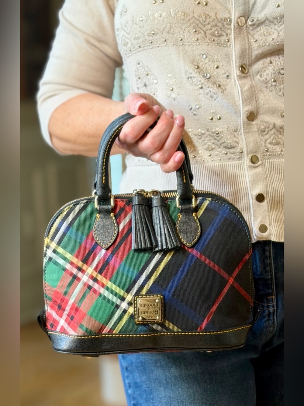 Dooney & Bourke Classic Tartan Plaid Bitsy Mini Domed Satchel Bag